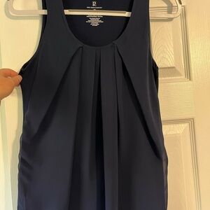 New York & Company Navy Blue Pleated Tank Top